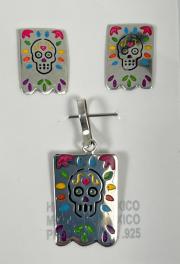 6711 - Set aretes y dije calavera papel picado