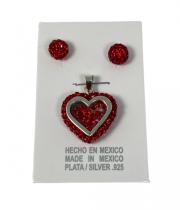 6812 - Set aretes y dije corazon rojo chico
